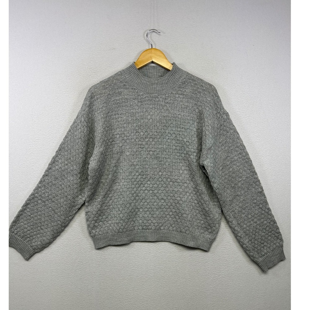 Minimalist No Comment Womens XL Grey Mock Neck Textured Knit Sweater Preppy